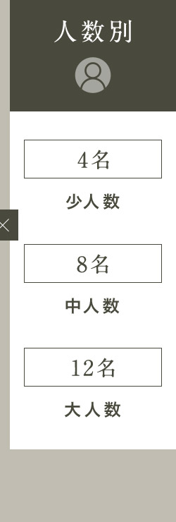 人数別 4名 少人数 8名 中人数 12名 大人数