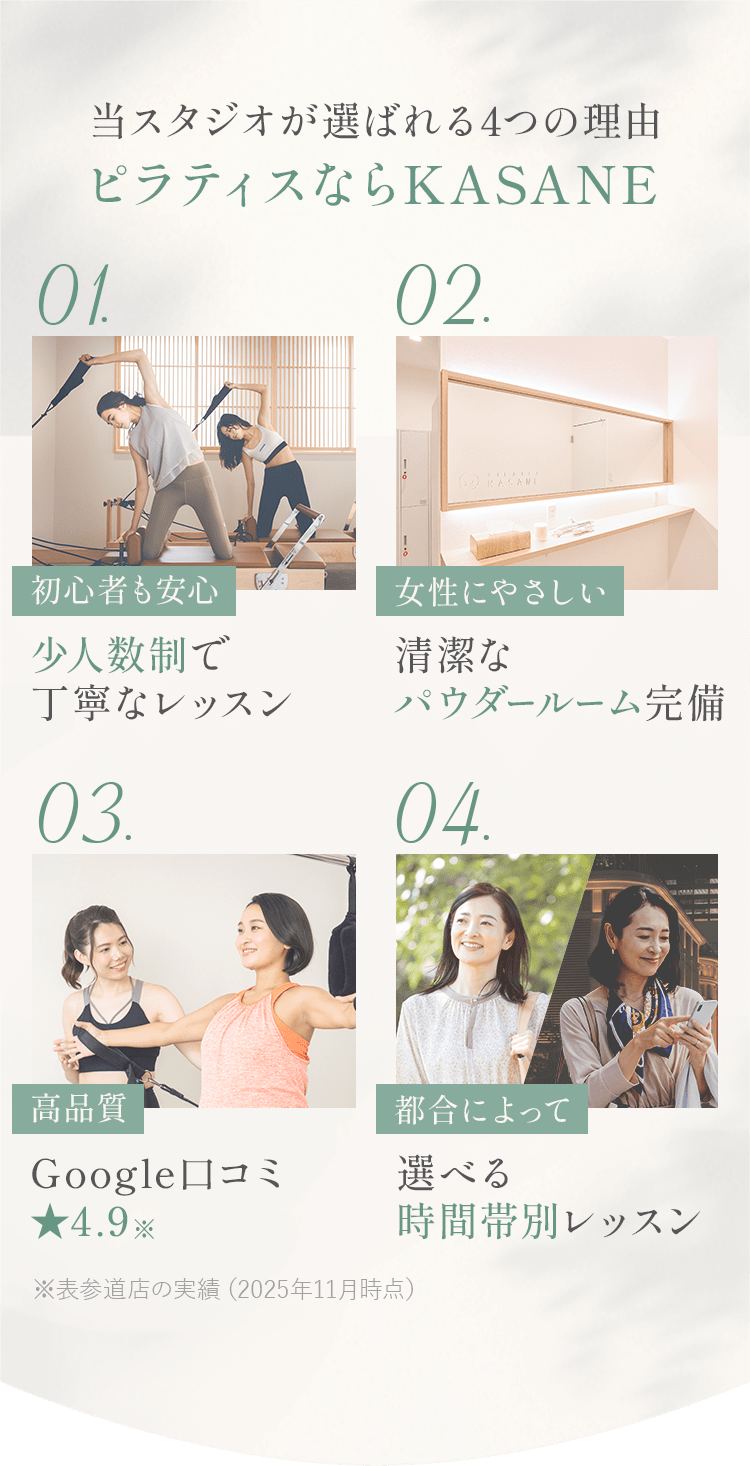 当スタジオが選ばれる4つの理由 ピラティスならKASANE